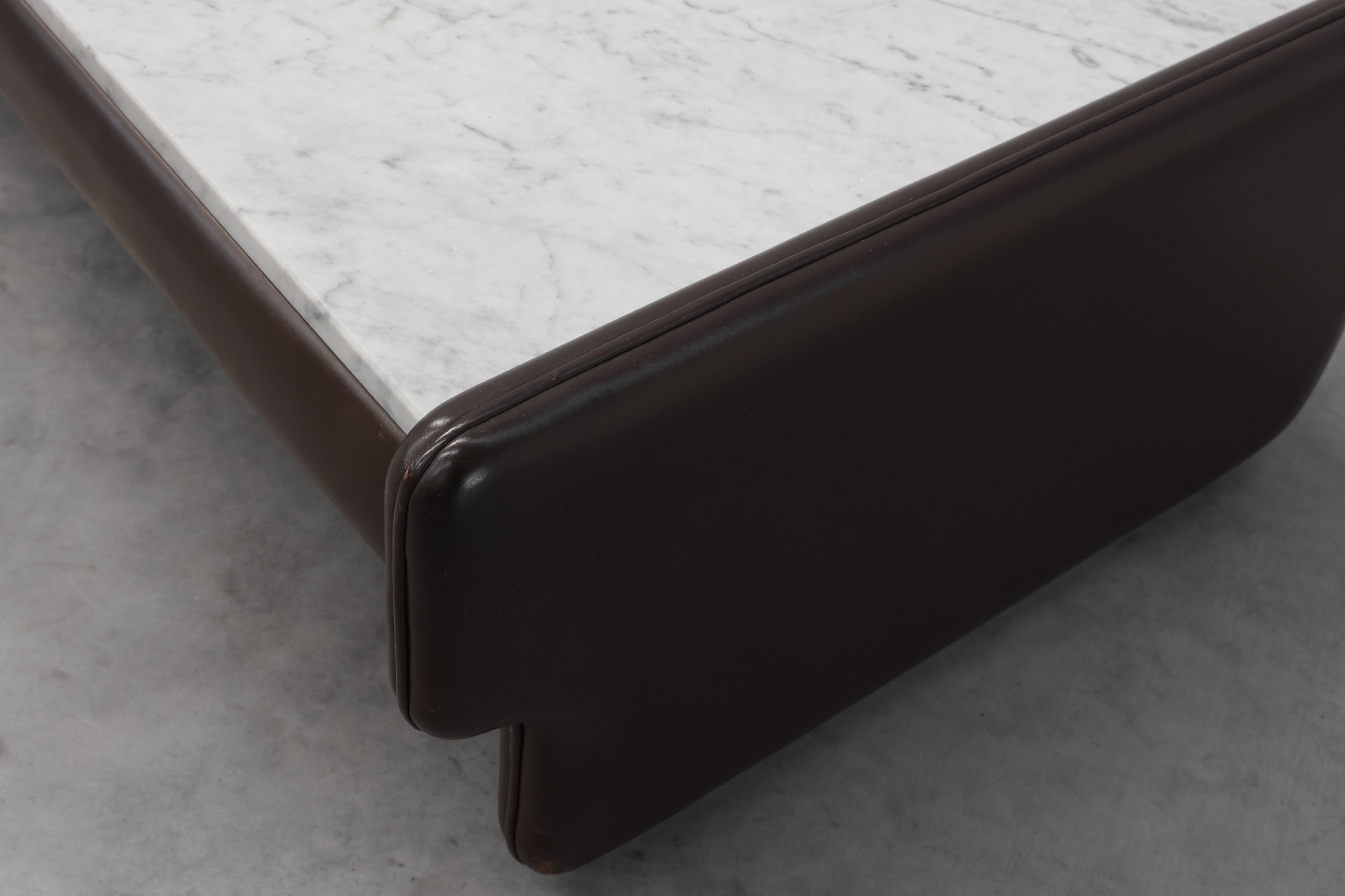 Rectangular Brown leather and Carrara marble coffee table, ca. 1960thumbnail